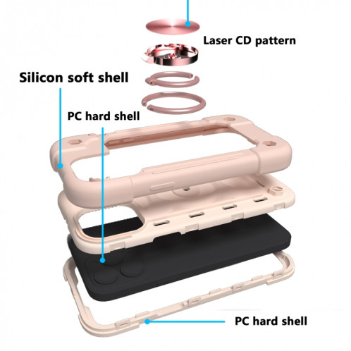 Silicone antichoc + étui de protection PC avec porte-bague pour iPhone 13 (or rose) SH602E1086-07