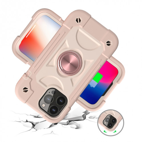 Silicone antichoc + étui de protection PC avec porte-bague pour iPhone 13 (or rose) SH602E1086-07