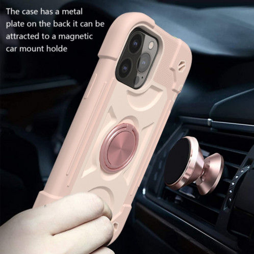 Silicone antichoc + étui de protection PC avec porte-bague pour iPhone 13 (or rose) SH602E1086-07