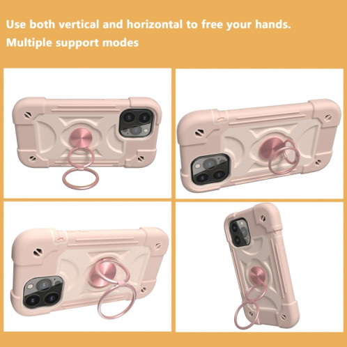 Silicone antichoc + étui de protection PC avec porte-bague pour iPhone 13 (or rose) SH602E1086-07
