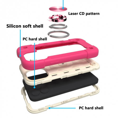 Hilicone antichoc + étui de protection PC avec porte-bague pour iPhone 13 (Rose Rose) SH602F614-07