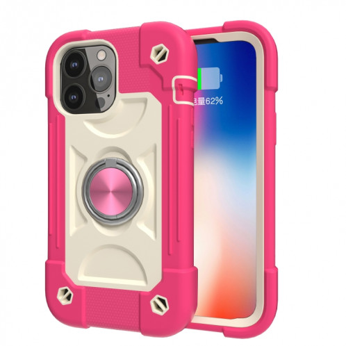 Silicone antichoc + étui de protection PC avec porte-bague pour iPhone 13 Pro (Rose Rouge) SH603F1163-07