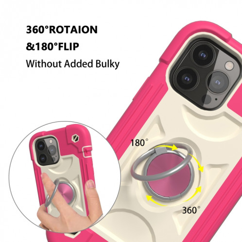 Silicone antichoc + étui de protection PC avec porte-bague pour iPhone 13 Pro (Rose Rouge) SH603F1163-07