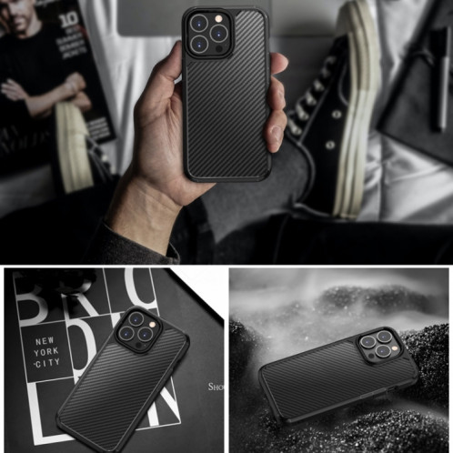 Pioneer Carbon Fibre Texture TPU TPU + PC pour iPhone 13 (Bleu) SH602B1853-07