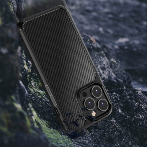Pioneer Carbon Fibre Texture TPU TPU + PC pour iPhone 13 Pro (Bleu) SH603B976-07