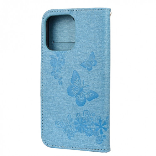 Motif de papillon floral en relief vintage Horizontal Horizontal Toam Coating avec fente et portefeuille et portefeuille et longe pour iPhone 13 mini (bleu) SH702C1226-07