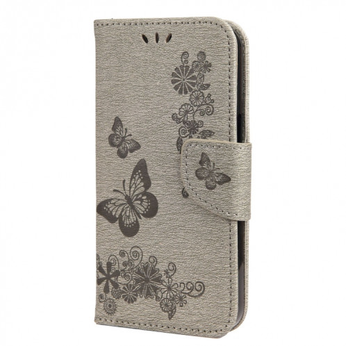 Motif de papillon floral en relief vintage Horizontal Flip Cuir Coating avec fente et portefeuille et portefeuille pour iPhone 13 mini (gris) SH702E1900-07