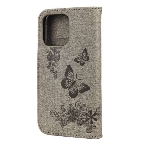 Motif de papillon floral en relief vintage Horizontal Flip Cuir Coating avec fente et portefeuille et portefeuille pour iPhone 13 mini (gris) SH702E1900-07