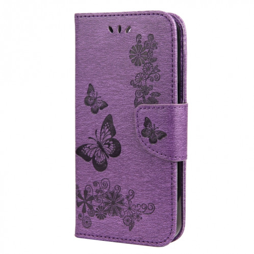 Modèle de papillon floral en relief Vintage Horizontal Flip Cuir Toot avec fente et portefeuille et portefeuille et longe pour iPhone 13 mini (violet) SH702G674-07