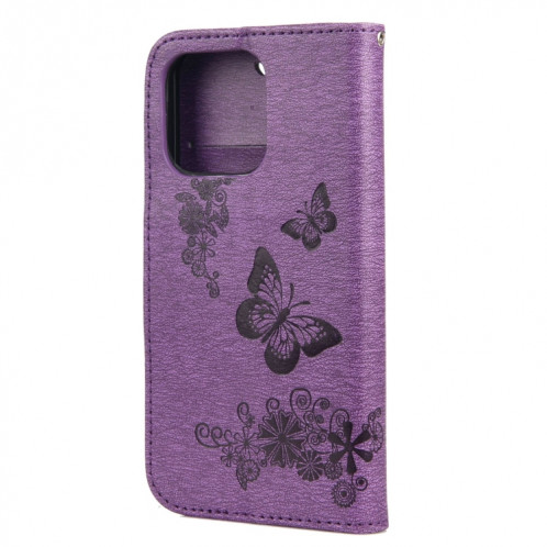 Modèle de papillon floral en relief Vintage Horizontal Flip Cuir Toot avec fente et portefeuille et portefeuille et longe pour iPhone 13 mini (violet) SH702G674-07