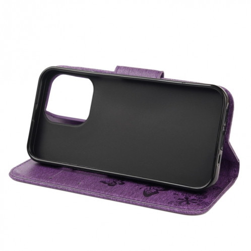 Modèle de papillon floral en relief Vintage Horizontal Flip Cuir Toot avec fente et portefeuille et portefeuille et longe pour iPhone 13 mini (violet) SH702G674-07