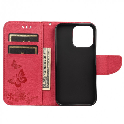 Vintage Etui en cuir à flip horizontal à motif de papillon floral en relief avec fente et portefeuille et portefeuille pour iPhone 13 (rouge) SH703F505-07