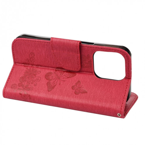 Vintage Etui en cuir à flip horizontal à motif de papillon floral en relief avec fente et portefeuille et portefeuille pour iPhone 13 (rouge) SH703F505-07