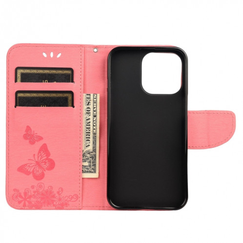 Vintage Motif Floral Galfly Motif Horizontal Flip Cuir Toot avec fente et portefeuille et portefeuille et longe pour iPhone 13 Pro (rose) SH704B588-07