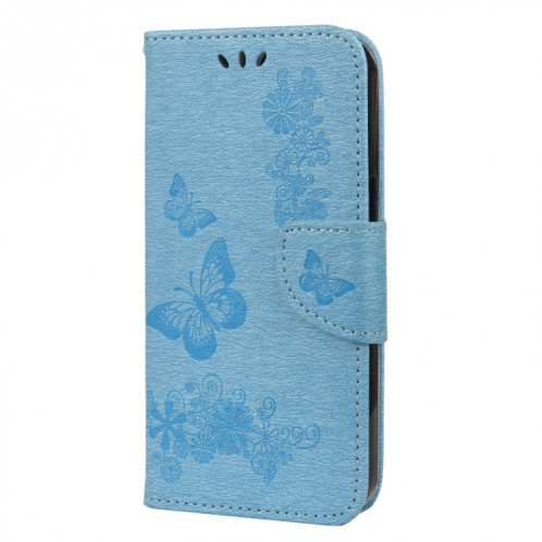 Modèle de papillon floral en relief Vintage Horizontal Flip Coating avec fente et portefeuille et portefeuille et longe pour iPhone 13 Pro (Bleu) SH704C1309-07