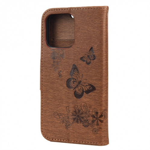 Motif floral en relief millésime Horizontal Flip Cuir étui avec fente et portefeuille et portefeuille et longe pour iPhone 13 Pro (Brown) SH704D642-07