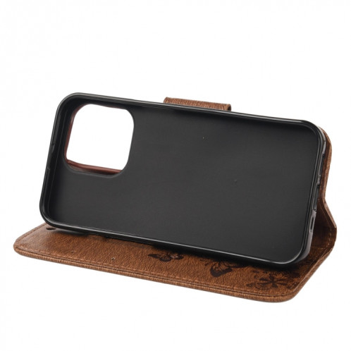 Motif floral en relief millésime Horizontal Flip Cuir étui avec fente et portefeuille et portefeuille et longe pour iPhone 13 Pro (Brown) SH704D642-07