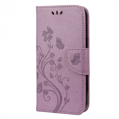 Pochette de fleur de papillon Horizontal Flip Cuir Toot avec porte-cartes et portefeuille pour iPhone 13 mini (Violet léger) SH802A1342-07