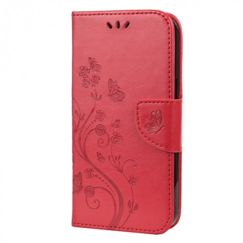 Modèle de fleur papillon Horizontal Flip Cuir Coffret avec porte-carte et portefeuille pour iPhone 13 mini (rouge) SH802D1406-07