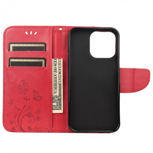 Modèle de fleur papillon Horizontal Flip Cuir Coffret avec porte-carte et portefeuille pour iPhone 13 mini (rouge) SH802D1406-07