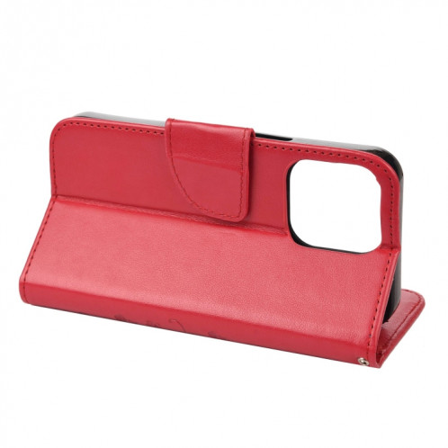 Modèle de fleur papillon Horizontal Flip Cuir Coffret avec porte-carte et portefeuille pour iPhone 13 mini (rouge) SH802D1406-07