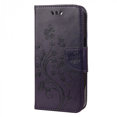Pochette de fleurs de papillon Horizontal Flip Cuir Toot avec porte-carte et portefeuille pour iPhone 13 Mini (violet profond) SH802E797-07