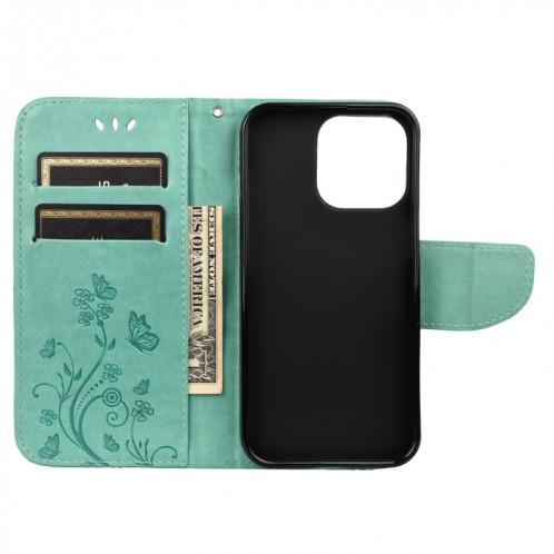 Modèle de fleur papillon Horizontal Flip Cuir Toot avec support et carte de portefeuille et portefeuille pour iPhone 13 mini (vert) SH802H1520-07