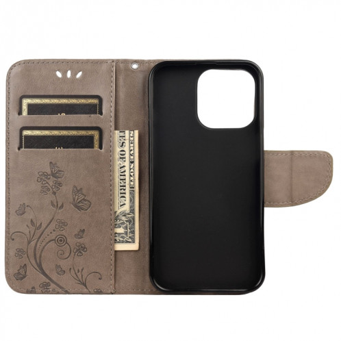 Modèle de fleur papillon Horizontal Flip Cuir Case avec support et portefeuille et portefeuille pour iPhone 13 (gris) SH803B1080-07