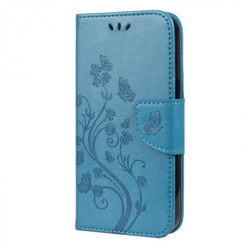 Modèle de fleurs papillon Horizontal Flip Cuir Toot avec porte-cartes et portefeuille pour iPhone 13 (bleu) SH803G327-07