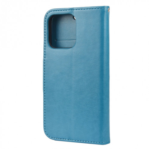 Modèle de fleurs papillon Horizontal Flip Cuir Toot avec porte-cartes et portefeuille pour iPhone 13 (bleu) SH803G327-07