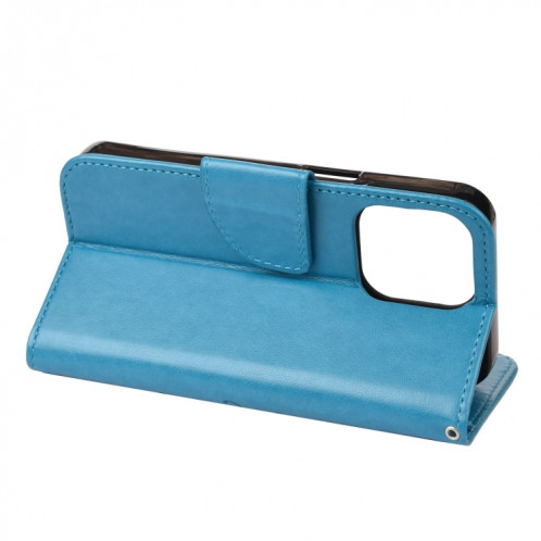 Modèle de fleurs papillon Horizontal Flip Cuir Toot avec porte-cartes et portefeuille pour iPhone 13 (bleu) SH803G327-07