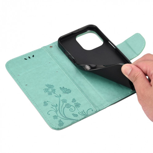 Modèle de fleurs papillon Horizontal Flip Cuir Toot avec porte-cartes et portefeuille pour iPhone 13 (bleu) SH803G327-07