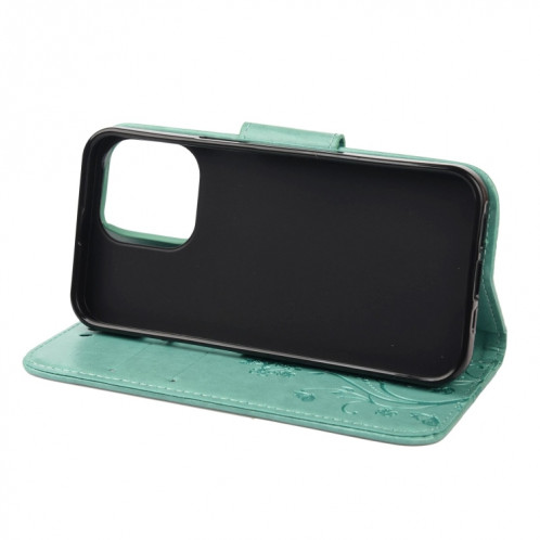 Modèle de fleur papillon Horizontal Flip Cuir Coffret avec porte-cartes et portefeuille pour iPhone 13 (vert) SH803H851-07