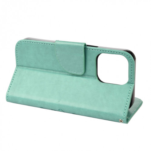 Modèle de fleur papillon Horizontal Flip Cuir Coffret avec porte-cartes et portefeuille pour iPhone 13 (vert) SH803H851-07