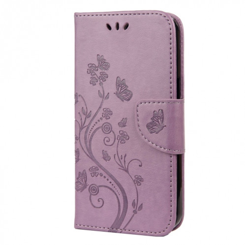 Pochette de fleurs Papillon Horizontal Flip Cuir Toot avec porte-carte et portefeuille pour iPhone 13 Pro (Violet léger) SH804A1989-07