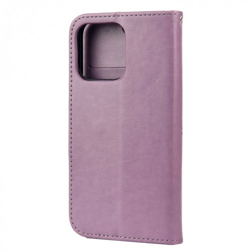 Pochette de fleurs Papillon Horizontal Flip Cuir Toot avec porte-carte et portefeuille pour iPhone 13 Pro (Violet léger) SH804A1989-07
