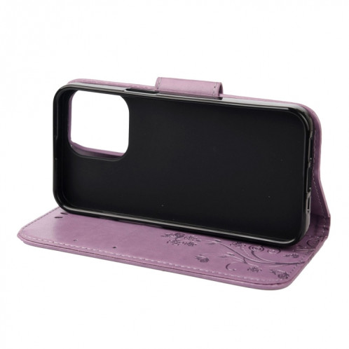 Pochette de fleurs Papillon Horizontal Flip Cuir Toot avec porte-carte et portefeuille pour iPhone 13 Pro (Violet léger) SH804A1989-07