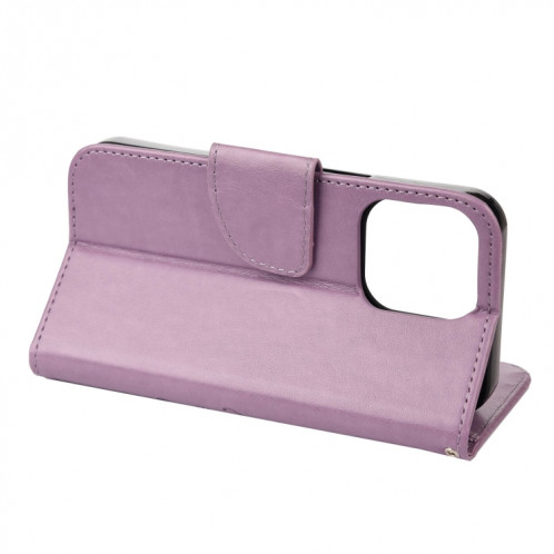 Pochette de fleurs Papillon Horizontal Flip Cuir Toot avec porte-carte et portefeuille pour iPhone 13 Pro (Violet léger) SH804A1989-07