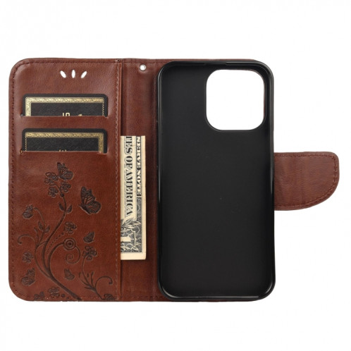 Modèle de fleur papillon Horizontal Flip Cuir Coating avec support & carte Slots & Portefeuille pour iPhone 13 Pro (Brown) SH804C1846-07