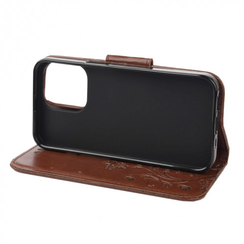 Modèle de fleur papillon Horizontal Flip Cuir Coating avec support & carte Slots & Portefeuille pour iPhone 13 Pro (Brown) SH804C1846-07