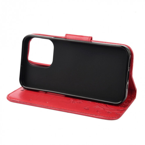 Boîtier de fleurs de fleurs de papillon Horizontal Horizontal Horizon Horizons avec porte-cartes et portefeuille pour iPhone 13 Pro (rouge) SH804D1745-07