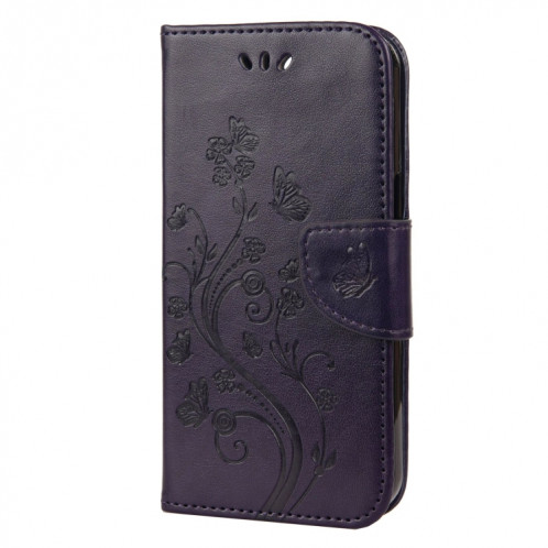 Boîtier de fleurs de fleurs de papillon Horizontal Horizontal Horizan Coque avec porte-cartes et portefeuille pour iPhone 13 Pro (Purple Deep) SH804E1807-07