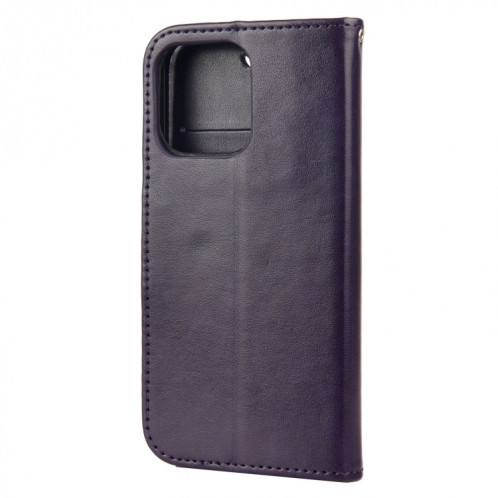 Boîtier de fleurs de fleurs de papillon Horizontal Horizontal Horizan Coque avec porte-cartes et portefeuille pour iPhone 13 Pro (Purple Deep) SH804E1807-07