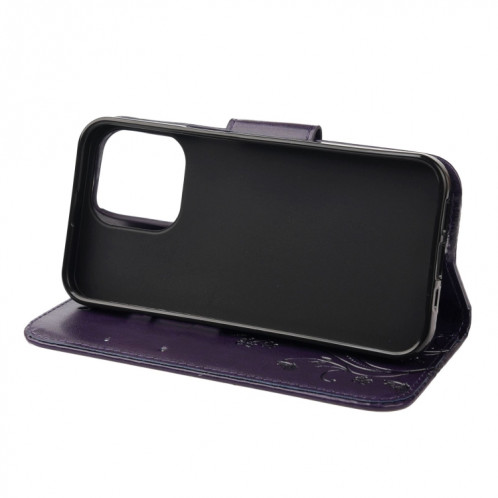 Boîtier de fleurs de fleurs de papillon Horizontal Horizontal Horizan Coque avec porte-cartes et portefeuille pour iPhone 13 Pro (Purple Deep) SH804E1807-07