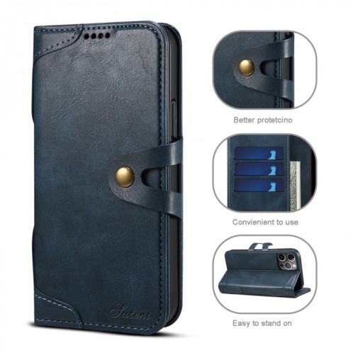 Cas de texture de veau Boucle Horizontal Flip Cuir Coffret avec porte-cartes et portefeuille pour iPhone 13 (bleu) SH602B869-07