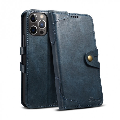 Cas de texture de veau Boucle Horizontal Flip Cuir Coffret avec porte-cartes et portefeuille pour iPhone 13 (bleu) SH602B869-07