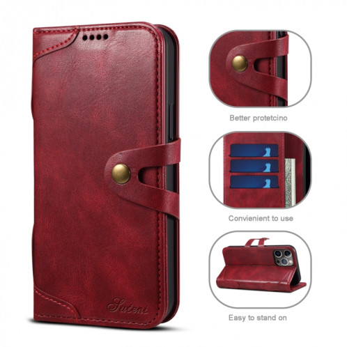 Calf Texture Boucle Horizontal Flip Cuir Case avec porte-cartes et portefeuille pour iPhone 13 (rouge) SH602C1669-07