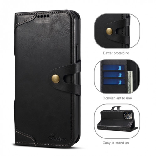 Calf Texture Boucle Horizontal Flip Cuir Toot avec porte-cartes et portefeuille pour iPhone 13 Pro (Noir) SH603D1928-07