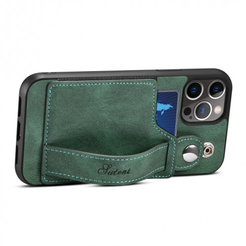 TPU + étui de protection antichoc sur le cuir PU avec machines à sous cartes et sangle à main pour iPhone 13 (vert) SH702E524-05