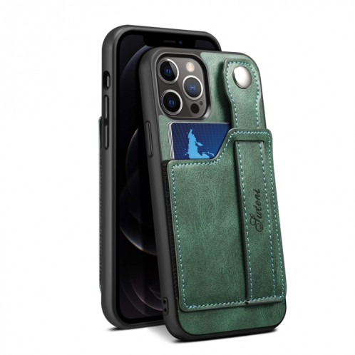 TPU + étui de protection antichoc sur le cuir PU avec des fentes de cartes et une sangle à main pour iPhone 13 Pro (Vert) SH703E1409-05